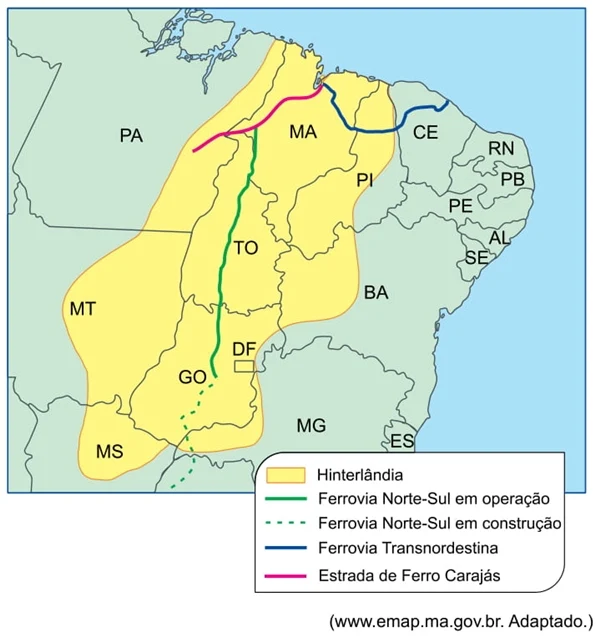 A hinterlândia destacada no mapa corresponde UNESP 2020