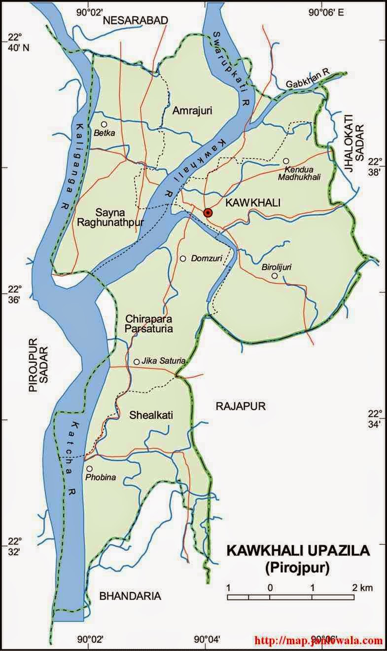 kawkhali (pirojpur) upazila map of bangladesh