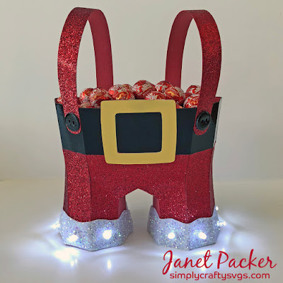 Light Up Santa Pants Box. By Janet Packer CraftingQuine using the SVG cutting file by Simply Craft SVGs. http://www.craftingquine.blogspot.co.uk