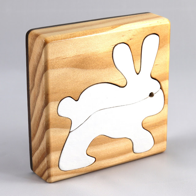 Bunny Rabbit Puzzle, Handmade and Painted Two-Piece Wood Tray Puzzle for Young Children, from the Scroll Saw Puzzle Pals Collection