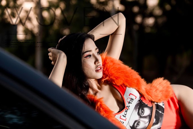 Beautiful Woman Pose on the Car Trịnh Huyền Trang
