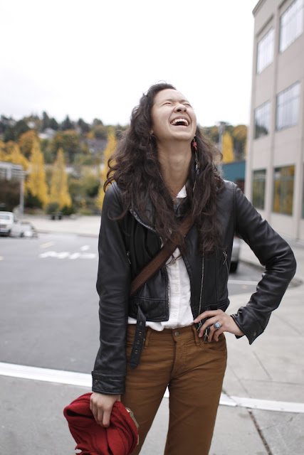 Kathryn Bowerman Leather Motorcycle jacket seattle Street Style Fremont