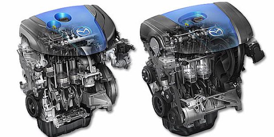 Direct injection gasoline engine, compression ratio 14.0 1 (right) and diesel engines (left)