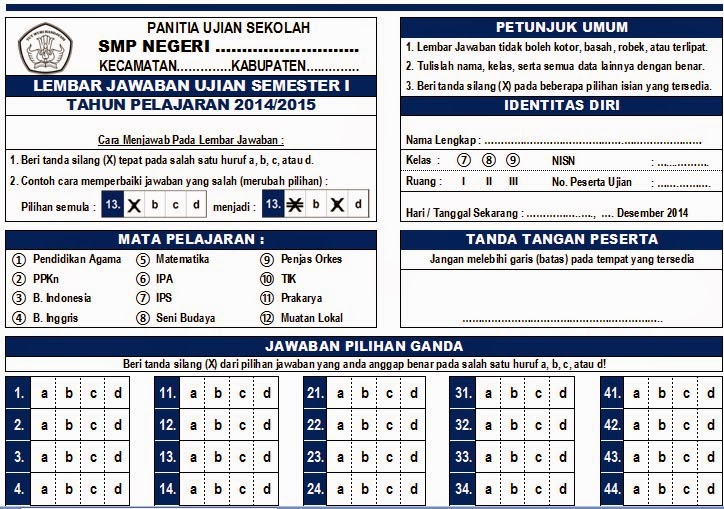 DOWNLOAD GRATIS CONTOH LEMBAR JAWABAN UJIAN SEMESTER 