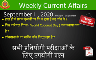 Weekly Current Affairs Quiz ( September I , 2020 )
