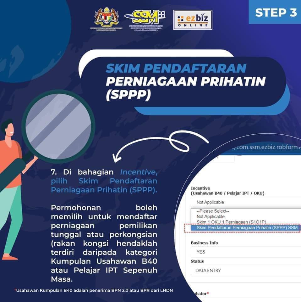 Langkah 3 - Pendaftaran Perniagaan Prihatin (SPPP) untuk B40 & Pelajar IPT