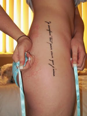 Letter Tattoo Design on Sexy Female Side Body