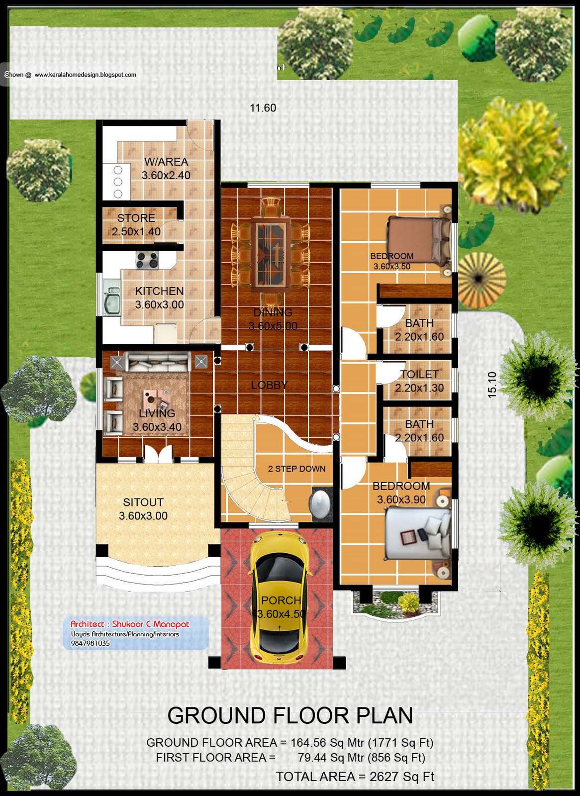 Kerala villa plan and elevation 2627 Sq Feet Kerala 