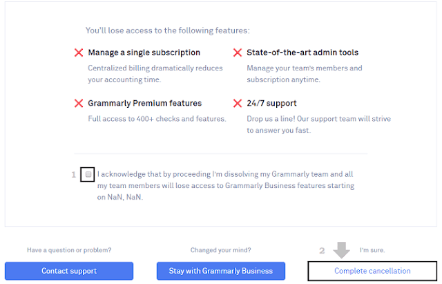 cancel grammarly business account subscription