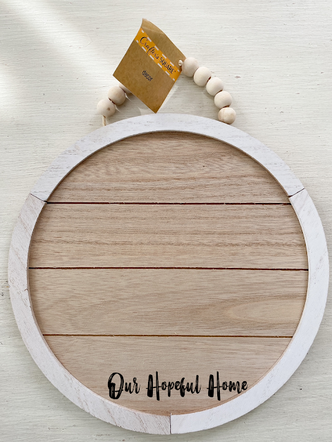Dollar Tree flat wood round with beaded hanger craft supply