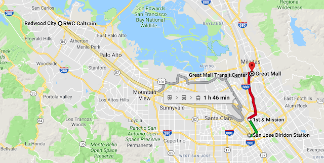 Bonus tip while planning your commute to The Great Mall, Milpitas? - Free Bus ride and a walk around San Jose Downtown    Let me share a bonus tip here. While planning a visit to The Great Mall in Milpitas, you would be crossing San Jose Downtown. If you are reaching San Jose Caltrain station from other parts of the San Francisco Bay Area, you can also take the free bus which will drop you in San Jose Downtown and after taking a walk around the downtown, you can take VTA to the Great Mall. The VTA crosses through San Jose Downtown and there is a VTA station as well.