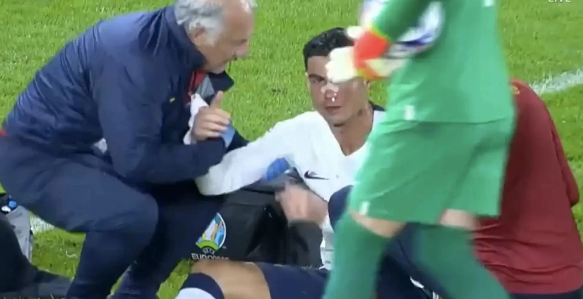 Cristiano Ronaldo left with bloodied nose after nasty collision in Portugal clash