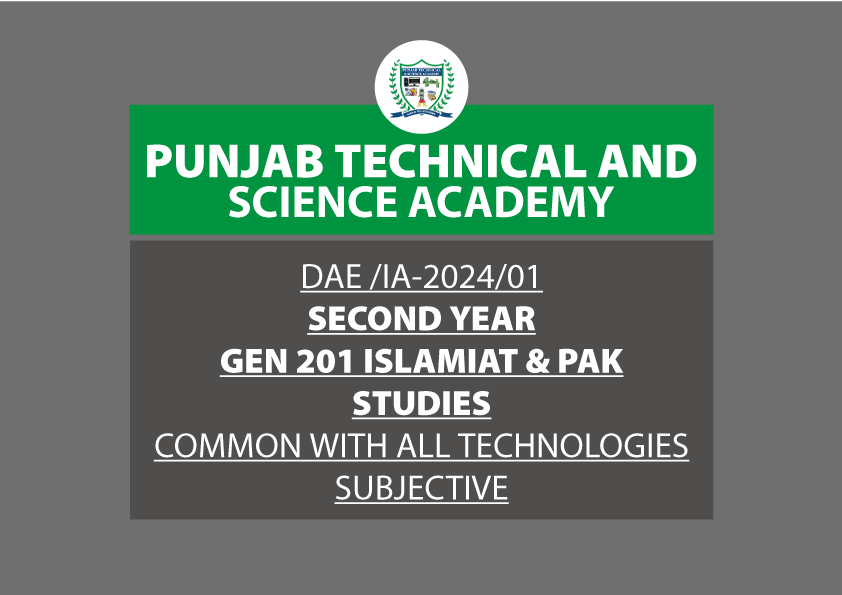 PBTE DAE GEN-201 Islamiat & Pak Studies Past Paper 2024 First Annual