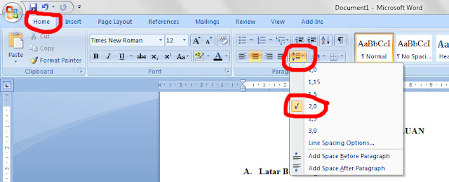 Cara Cepat Mengatur Jarak Spasi 2,0 di Microsoft Word 2007