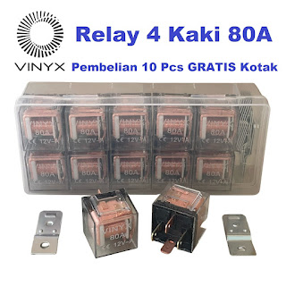 Relay Rilay Rilai Klakson Kelakson Lampu Tembak Sorot LED Alarm Mobil Motor 4 Pin Kaki 80A 12V Horn.