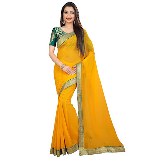 Amazon plain pure chiffon sarees with zari border and designer blouse under 1000-online shopping