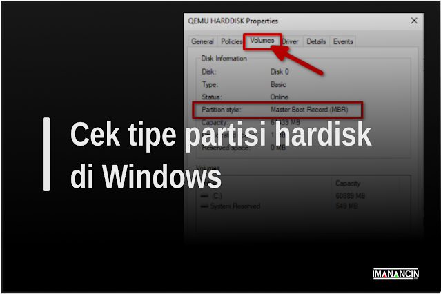 Cara Cek tipe partisi hardisk GPT atau MBR di Windows