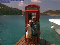 The British phone booth Web cam at Marina Cay's fuel dock. Thanks, Pusser's!