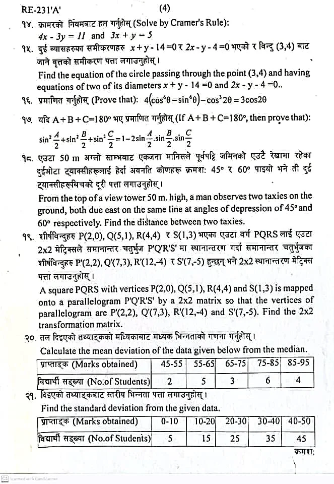 Optional Mathematics SEE Model Question 2079 With Answer Sheets