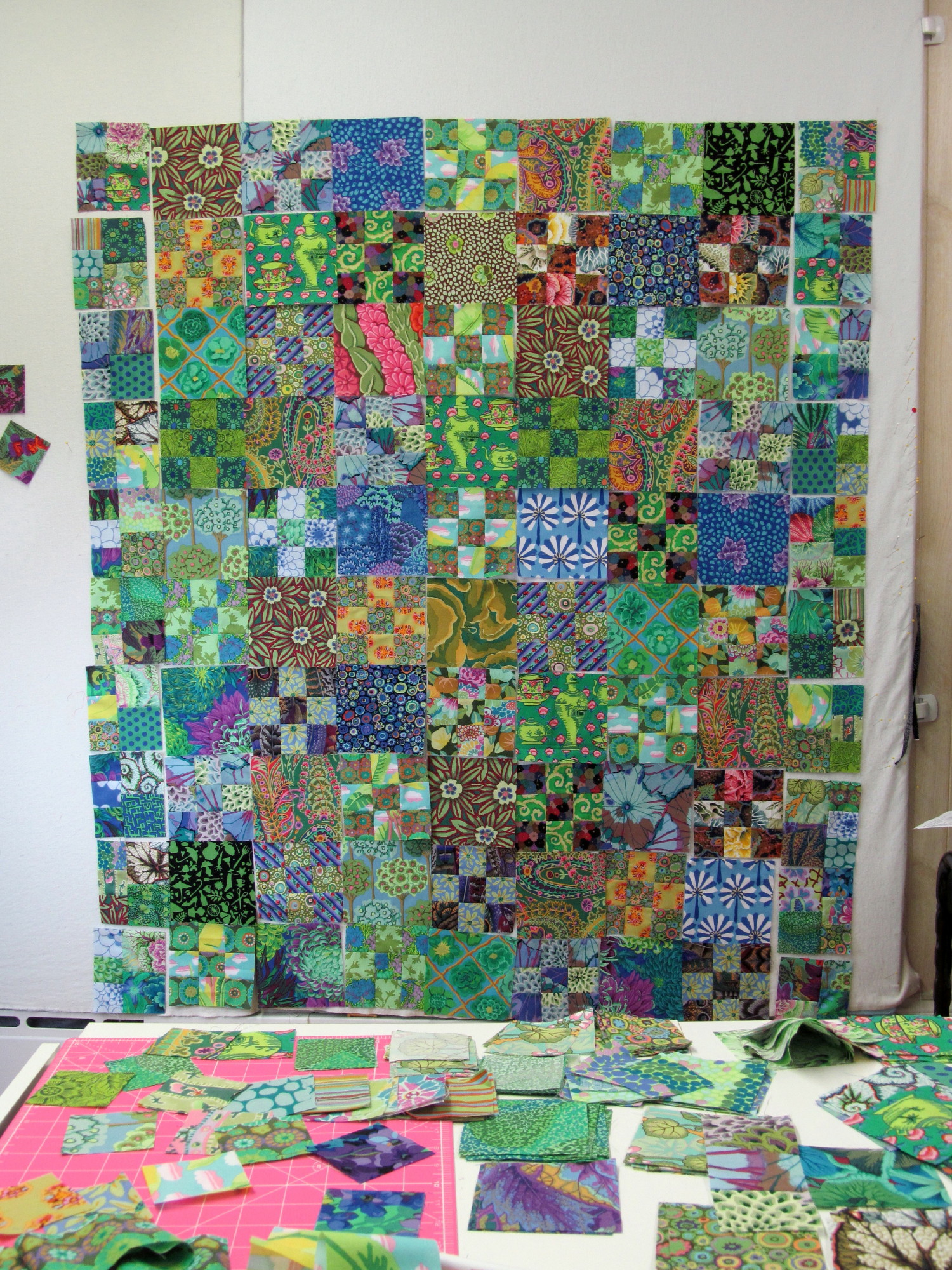 54 Sewn 10 x 15 QUILTING Squares for bedspread, needs backing and edge