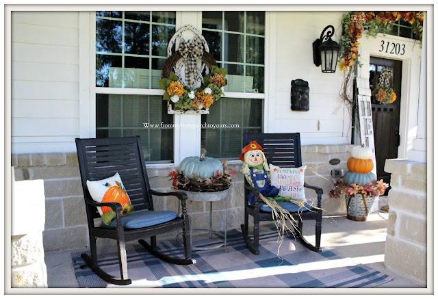 Fall -Porch-Rocking-Chairs-DIY-Fall-decor-hydrangea-wreath-scarecrow-From My Front Porch To Yours