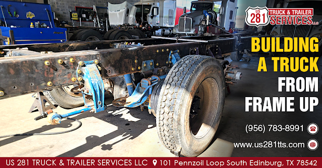 We are building a Peterbilt truck from frame up at our truck and trailer repair shop in Edinburg, South Texas.