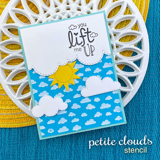 You Lift Me Up card by Jennifer Jackson | Petite Clouds Stencil, Sky Borders Die Set, Sky Scene Builder Die Set and Uplifting Wishes Stamp Set by Newton's Nook Designs #newtonsnook