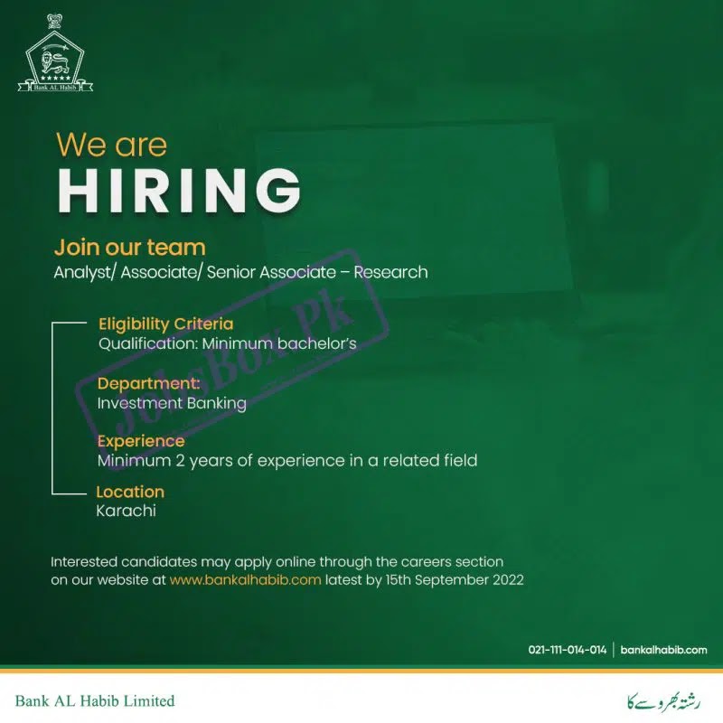 Bank Al Habib Jobs 2022 Fill Online Application