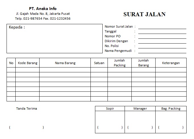 Contoh Surat jalan kendaraan 2018  Kumpulan Contoh Surat 