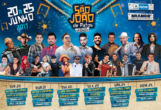 CONFIRA A PROGRAMAÇÃO COMPLETA DO SÃO JOÃO DE PATOS 2017