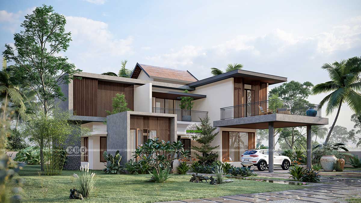 Side Elevation of Tropical Kerala Home in Modern Contemporary Style