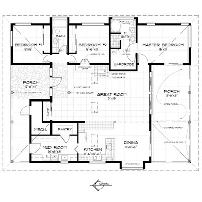 แบบบ้านชั้นเดียวหลังใหญ่ 3 ห้องนอน