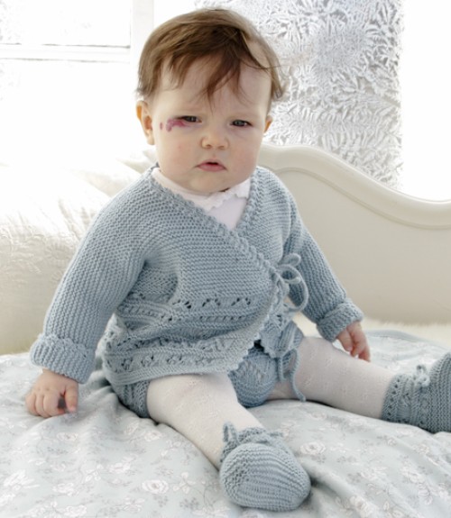 Baby Jacket & Slippers with Lace Pattern & Garter Stitch