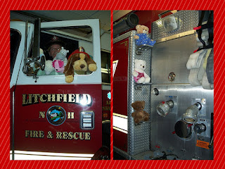 Stuffed Animal Sleepover is April 6, 2017 || photo of stuffed animals at Fire Department