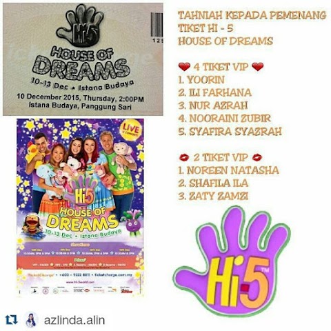 Menang Giveaway Hi5! House of Dreams Live in Concert 2015 Worth RM1K