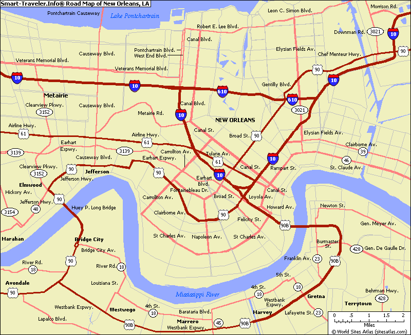 Road map of New Orleans