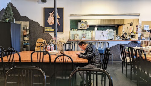 The largest table is used for individual diners when there are no large groups