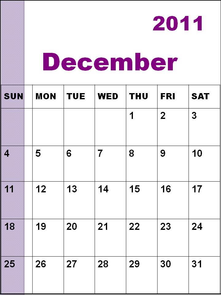 december calendars. Blank Calendar 2011 December