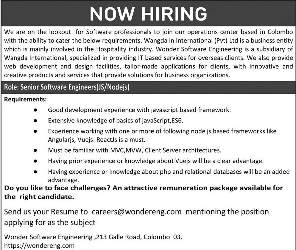 Vacancies for Senior Software Engineers
