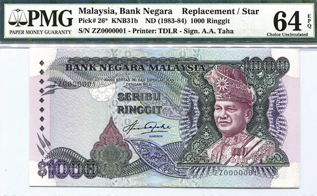 Gambar duit kertas seribu Ringgit Malaysia tahun 1983-1984