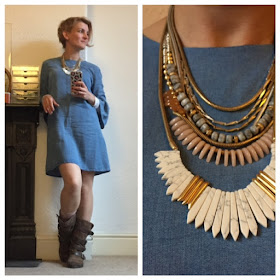 Zara denim dress and Stella and Dot Ezra necklace