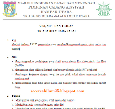  Misi dan Tujuan Taman Kanak-kanak Sesuai dengan Penilaian Setiap Point Akreditasi PAUD  Contoh Visi, Misi dan Tujuan Taman Kanak-kanak Sesuai dengan Penilaian Setiap Point Akreditasi PAUD 