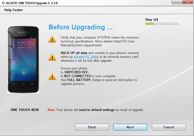 Android update for TCT ALCATEL ONE TOUCH 4030A - Android