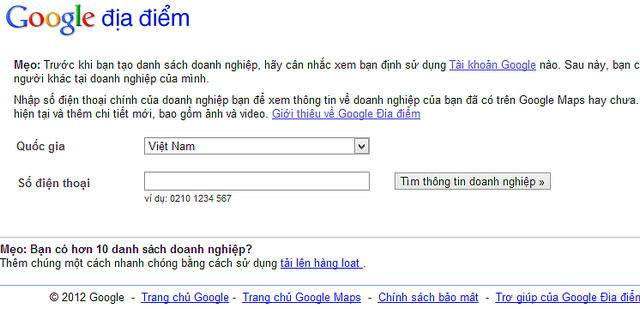 dua website len google dia diem