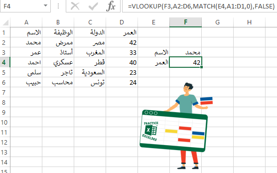 كيفية استخدام دالة VLOOKUP مع MATCH في برنامج مايكروسوفت Excel