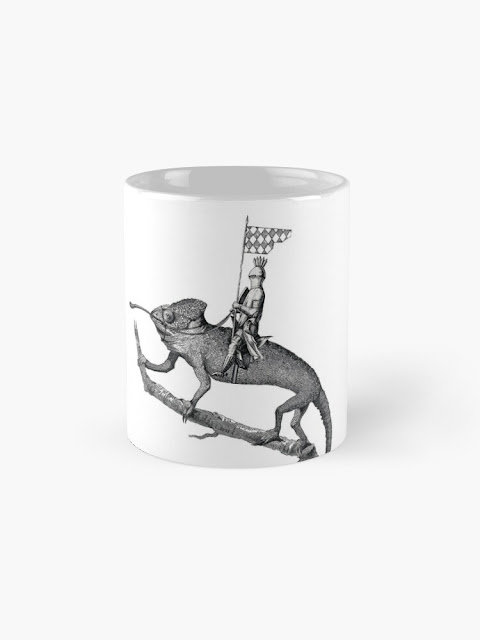 Knight on a chameleon vintage art mug.