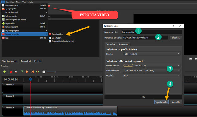 esportare audio con openshot
