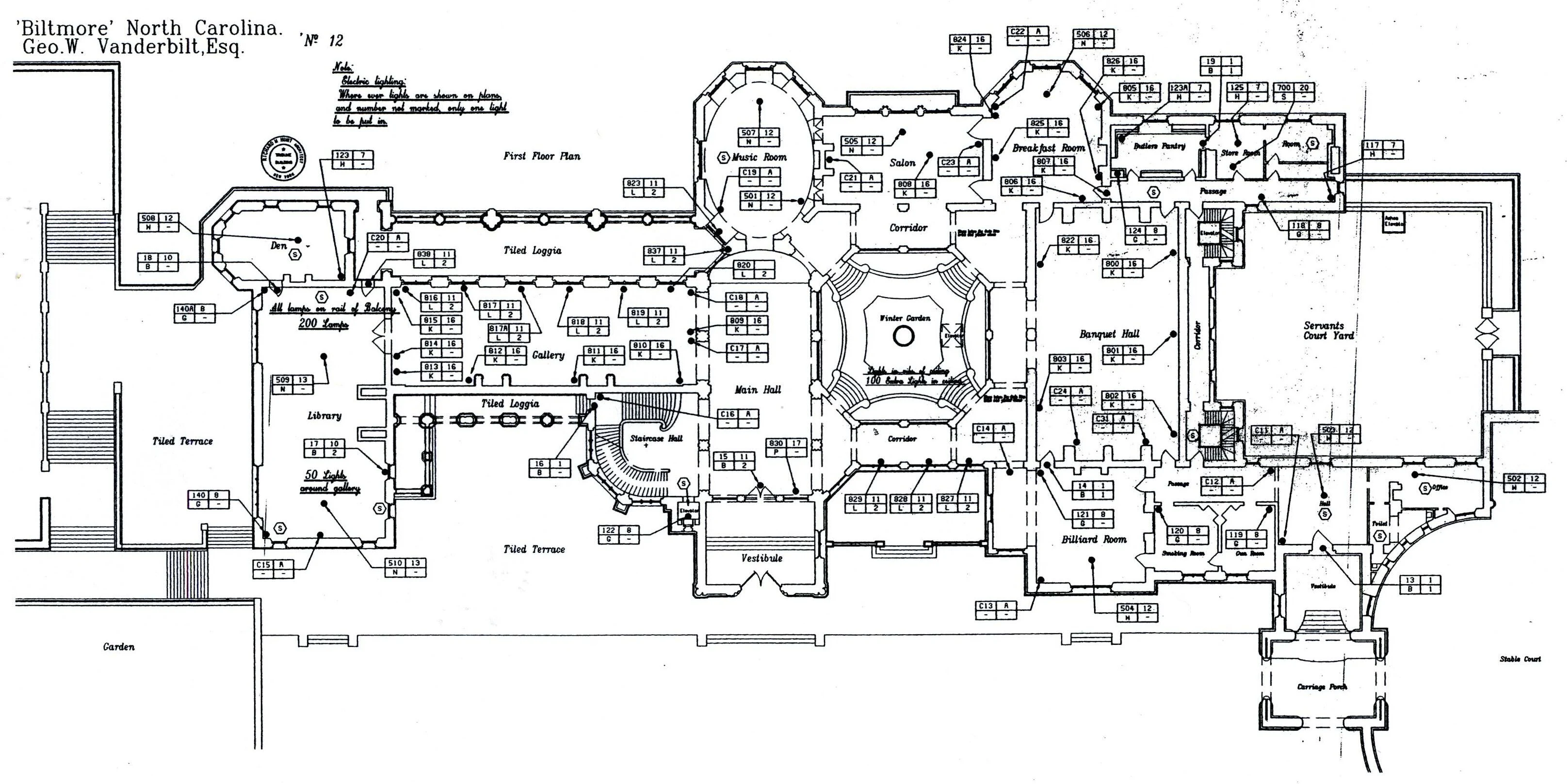 First floor plan of the Biltmore house. Biltmore house, Biltmore