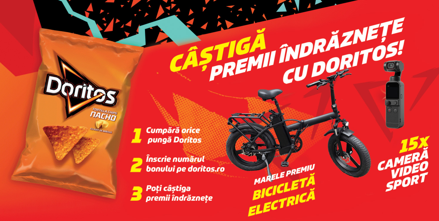 Concurs Doritos - Castiga 1 bicicleta electrica sau 15 camere video sport