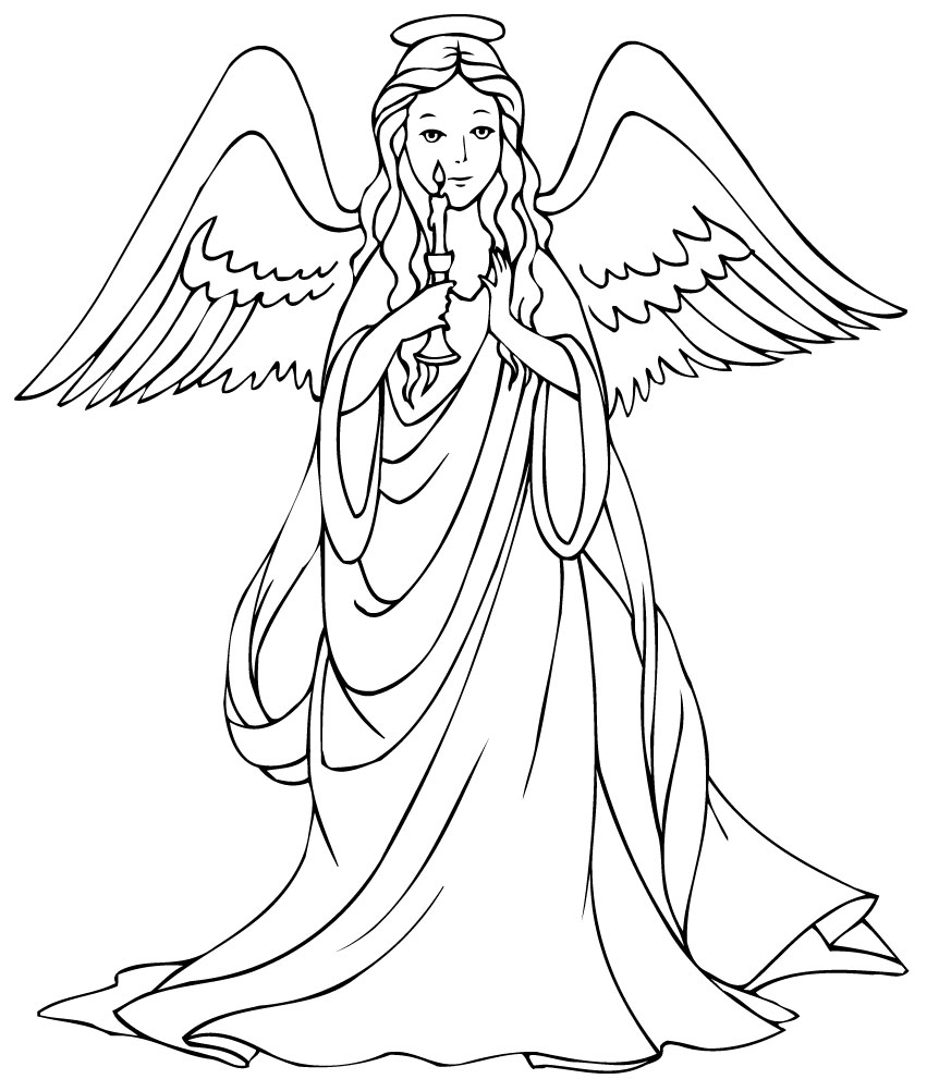 Print and color this Christmas angel coloring page see e is carrying a candle Just click on the image to see it full size and then print and color